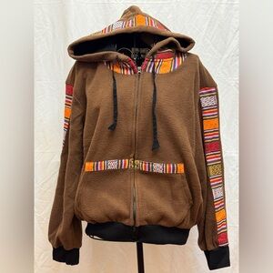 333 - Rhea Brown Hooded Jacket with Red Stripes